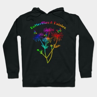 Neon Rainbow Butterflies and Daisies Hoodie